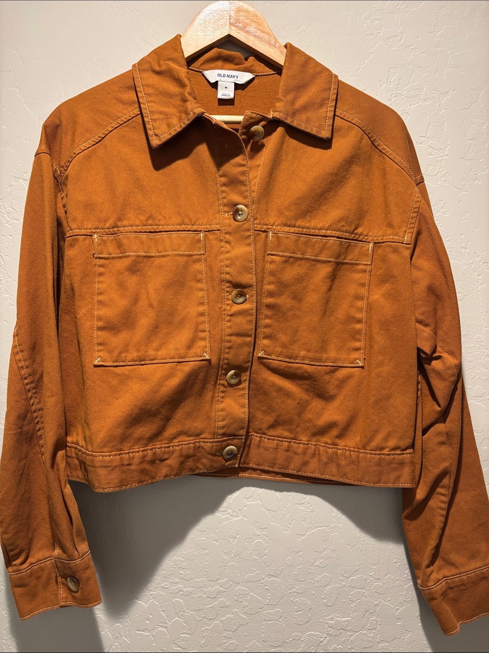 Old Navy Women's Cropped Rust Orange Button-Up Jean Jacket